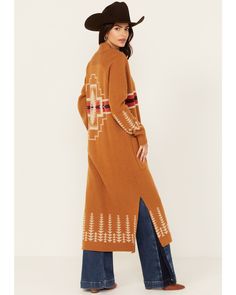 Pendleton Women's Print Duster Sweater , Bronze Beige Jacquard Knit Long Sleeve Outerwear, Fair Isle Sweater Coat For Fall, Wool Outerwear With Fair Isle Pattern For Fall, Jacquard Knit Long Sleeve Outerwear For Fall, Long Sleeve Jacquard Knit Outerwear For Fall, Long Sleeve Fair Isle Outerwear For Fall, Beige Long Sleeve Outerwear With Fair Isle Pattern, Beige Fair Isle Patterned Long Sleeve Outerwear, Beige Fair Isle Long Sleeve Outerwear