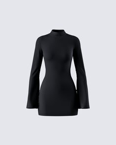 Sleek in the front, sexy in the back 🖤 Made from double knit fabric and complete with a hook & eye closure, a bodycon fit, bell sleeves, and an open back - this piece will be your new fav versatile and chic LBD 😚 Long Sleeved Backless Dress, Finesse Black Dress, 19th Birthday Dress, Classy Fits Black Women, Cute Birthday Outfits For Winter, Finesse Clothing, Black Sleek Dress, Melissa Norris, Black Birthday Dress