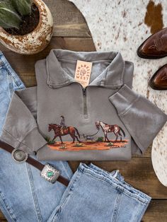 The Wild One Quarter Zip – Lunabelle West My Christmas Wishlist Western, Where To Shop For Western Clothes, Fall 2024 Western Fashion Trends, Western Clothing Brands, Western Quarter Zip, Simple Cowgirl Outfits Casual, Hippy Cowgirl Style, Women Country Outfits, Cute Country Fits