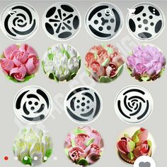 twelve different types of flowers are shown in the shape of circles on a gray background