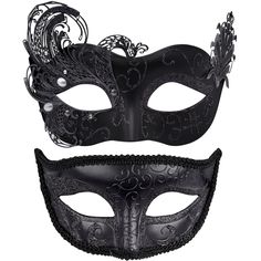 PRICES MAY VARY. Package includes - 2 pcs masquerade masks for couples, the black base decorated with black glitter pattern masquerade mask for men, the black ABS base inlaid with metal swan pattern and rhinestones masquerade mask for women Premium material - SIQUK couple masquerade masks are made of strong, durable and lightweight ABS plastic and metal, no extra glue and no discoloration, the masquerade mask can be molded easily to the face contours of the wearers One size fits most - the coupl Masquerade Mask Couples, Black Masquerade Mask Women, Maskerade Mask, Mascarade Party, Couples Masquerade Masks, Mask Halloween Costume, Black Masquerade Mask, Masquerade Outfit, Mens Masquerade Mask