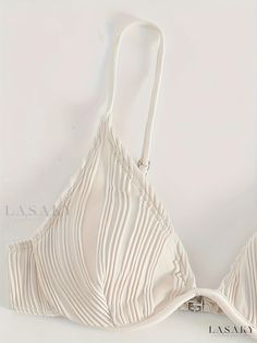 Lasaky - Textured Striped Bikini Set: Classic Design with Wavy Pattern, Spaghetti Strap, and Stretch Fabric - Perfect Swimwear and Clothing for Women Beach Camisole With Adjustable Straps, Beachwear Sleeveless Camisole For Beach, Beige Swimwear With Adjustable Straps For Summer, Beachwear Camisole With Spaghetti Straps For Beach, Beige Adjustable Straps Swimwear For Summer, Summer Beach Camisole With Adjustable Straps, Elegant Strappy Swimwear For Summer, Summer Bra Friendly White Camisole, Summer White Bra Friendly Camisole