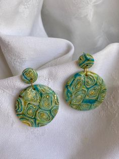 Hand Made Polymer Clay Earrings Birthday Wedding Gift Present Summer Green Dangle Hoop Earrings For Celebration, Handmade Green Bridal Earrings For Celebration, Handmade Round Earrings For Birthday, Green Dangle Hoop Earrings For Anniversary, Green Drop Earrings For Birthday, Handmade Green Earrings For Birthday, Handmade Green Earrings For Birthdays, Green Drop Earrings For Bridal Gift, Green Dangle Hoop Earrings For Wedding