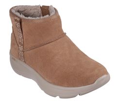 Keep your toes nice and cozy in premium quality style wearing Skechers On-the-GO Encore. This mid-top chugga style boot features a 3M Scotchgard treated genuine suede upper with artisanal detail, faux-shearling lining, ULTRA GO cushioning, and a Skechers Air-Cooled Memory Foam insole. | Skechers Women's On-the-GO Encore - Fireside Boots | Medium Width | Skechers Air-Cooled Goga Mat breathable insole with high-rebound cushioning | Treated with 3M Scotchgard to resist water and stains | Lightweigh Winter Cushioned Slip-on Boots, Winter Slip-on Boots With Cushioned Footbed, Winter Ankle Boots With Removable Insole, Winter Slip-on Boots With Removable Insole, Comfortable Walking Boots For Winter, Comfortable Winter Walking Boots, Skechers Boots, Wide Shoes, Mid Top