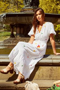 Step into summer with the Natalie Dress in White Multi, the perfect choice for beach days. Vibrant floral embroidery throughout Gracefully designed neckline Short puff sleeves Tassel belt New York Love, Coverup Swimsuit, Tassel Belt, Poppy Dress, Childrens Hats, Printed Dresses, White Midi Dress, Beach Days, Romper Pants