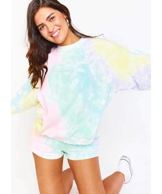 Reliably comfortable, these tie dye sweat shorts are an easy throw on with it's matching Boyfriend sweatshirt or an easy white tee. *72% Cotton, 28% Modal*Elastic & Drawstring waist*Pockets!*Imported Model & Fit Bella is 5'11" and wearing size medium Super cute worn with Rainbow Tie Dye Sweatshirt as a set or paired with a tank or graphic tee. Casual Multicolor Shorts For Loungewear, Casual Tie-dye Shorts With Relaxed Fit, Casual Relaxed Fit Tie Dye Shorts, Casual Tie Dye Relaxed Fit Shorts, Casual Tie Dye Shorts With Relaxed Fit, Casual Tie-dye Shorts For Spring, Casual Tie Dye Shorts For Spring, Tie Dye Casual Shorts For Spring, Boyfriend Sweatshirt