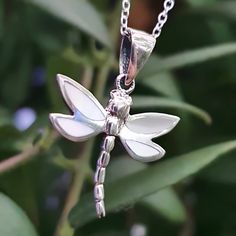 DRAGONFLY PENDANT BOXED Hand Made Sterling Silver Pendants  MOTHER OF PEARL WINGS 25mm x 20mm Pendant 18" Rolo Chain Your item is 100% Sterling silver and may tarnish as all silver does. It is well known silver reacts with the elements this may be caused by  highly acidic perspiration or contact with other chemical agents  like perfume, makeup, hairspray or cleaning products. The only metal that does not react is Gold.      Ideally remove before bathing or swimming as standard.      ALL PHOTOS White Dragonfly Jewelry Gift, Silver Necklaces With Shiny Finish For Gifts, Silver Necklace With Shiny Finish For Gift, White Polished Finish Necklaces For Gift, White Necklace With Polished Finish For Gift, White Polished Necklace For Gift, White Polished Finish Necklace For Gift, Pendant Necklace With Shiny Finish For Gift, Shiny Finish Necklace For Gift