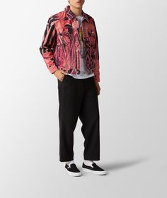 This cotton denim jacket from the SS23 collection by Rassvet is practical and eye-catching, and is characterized by the all-over print in different shades of pink and purple, with black accents that emphasize the contrast. The jacket also features four front pockets and a pair of button straps at the hem for a snug fit. Printed Denim Jacket, Print Denim, Different Shades Of Pink, Shades Of Pink, Black Accents, All Over, Pink And Purple, Flower Print, Flower Prints