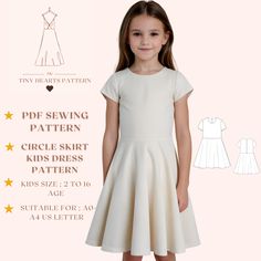 Circle Skirt Kids Dress Pattern,PDF Kids Dress Sewing Pattern,Children Dress,Girls Dress Sewing Pattern A0 A4 US Letter-Girl Size 2-16 Age Woven Fabric, Natural Waist Seam, Above Knee Dress, 3/4 Circle, Round Neck, Back Straight Seam with Invisible Zipper Full-Length Top Closure, Back Round Neck, Short Fitted Sleeve. Circle Skirt Kids Dress Sewing Pattern, available as an instant download (pdf) sewing pattern bundle with a range of size options, including plus sizes. ✅Kids Girl Size : 2-16 YEARS Kids Dress Pattern, Aline Dress Pattern, Skater Dresses Pattern, Linen Dress Pattern, Above Knee Dress, Modest Girl, Children Dress, Girls Dress Sewing Patterns, Girls Skirts