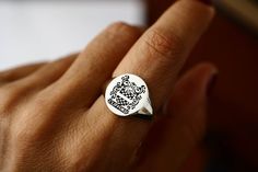 "signet rings delicately engraved with your family crest or any other initials or image you want ♡ the ring has solid back. deep and detailed engraving very delicately handcrafted unisex - looks super cool on both women & men side or inside engravings cost 12 USD for both sides. please contact us if you request side engravins or simply go back to our shop and purchase the \"Side or inside engraving fee\" listing. available in 4 oval face sizes: small - 11x13 mm medium - 13x15 mm large - 15x1 Classic Signet Ring With Coat Of Arms For Anniversary, Anniversary Signet Ring With Coat Of Arms, Anniversary Coat Of Arms Signet Ring, Coat Of Arms Signet Ring Gift, Silver Engraved Ring With Coat Of Arms, Oval Signet Ring With Coat Of Arms For Gift, Classic Jewelry With Coat Of Arms For Gift, Classic Coat Of Arms Jewelry As Gift, Oval Engraved Ring With Coat Of Arms