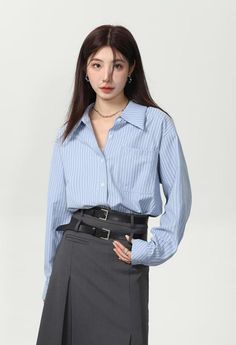 This Slim Pinstripe Pocketed Button Shirt is the perfect blend of formal and casual style. It is designed with a comfortable fit, allowing you to wear it alone or layer it with jackets or coats. It is versatile and perfect for pairing with skirts or pants for any occasion.
Gender: WomenMaterial: PolyesterClothing Length: RegularSleeve Length: FullSleeve Style: RegularCollar: Polo Collar Casual Shirt With Vertical Stripes For Office, Fall Pinstripe Button-up Shirt, Business Casual Vertical Stripes Button-up Tops, Classic Pinstripe Shirt With Pockets, Vertical Stripes Button-up Workwear Shirt, Trendy Striped Workwear Shirt, Trendy Striped Office Shirt, Pinstripe Collared Office Shirt, Pinstripe Tops With Pockets For Work