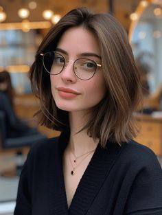 Pointed Haircut, Lob Haircut With Glasses, Short Hairstyle Women With Straight Hair, Italian Long Bob, Haircut For Glasses Women, Chubby Girls With Short Hair, Medium Length Haircut For Round Faces Straight, Medium Length Hair Styles Straight, Big Face Hairstyles