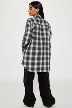 Available In Green/combo And Black/combo. Oversized Tunic Collared Button Front Plaid Long Sleeve Disclaimer: Plaid Placement Will Vary. 80% Polyester 20% Cotton Imported | Pretty In Plaid Oversized Flannel Top in Black size XL by Fashion Nova Oversized Flannel, Oversized Tunic, Flannel Tops, Shirts Blouses, Fashion Nova, Shirt Blouses, Size Medium, Plaid, Long Sleeve