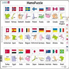 the flags and their countries are shown in this puzzle game, which shows them all different colors