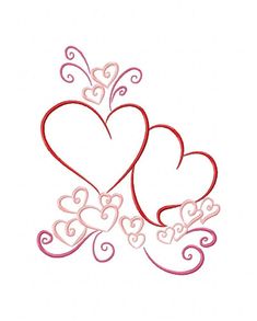 two hearts with swirls and scrolls on white background