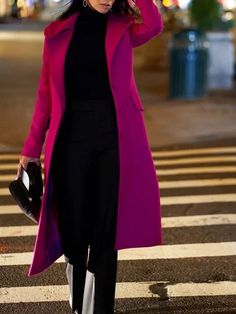 Outfit Nero, Pink Coat, Looks Chic, Professional Outfits, Business Casual Outfits, Winter Fashion Outfits, Look Chic, Lapel Collar