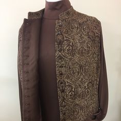 Brown Print Vest And Matching Long Sleeve Top. Vest Size 18 And Top Xxl Casual Fitted Nehru Jacket With Long Sleeves, Casual Long Sleeve Fitted Nehru Jacket, Brown Fitted Nehru Jacket For Winter, Fitted Nehru Jacket With Stand Collar For Fall, Fitted Nehru Jacket For Winter, Fitted Nehru Jacket With Long Sleeves For Winter, Fitted Long Sleeve Nehru Jacket For Winter, Brown Long Sleeve Nehru Jacket For Winter, Carlisle