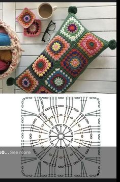 crochet granny bag and other items on a table with text overlay that reads, free crochet granny bag pattern