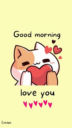 an image of a cat with the words good morning love you on it's chest