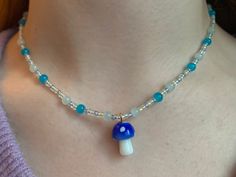 Blue mushroom necklace  LIMITED EDITION ⭐️💫 The necklace is made with glass beads and a strong elastic string. Blue Mushroom, Mushroom Necklace, Handmade Beaded Necklace, Handmade Beaded Necklaces, Copenhagen Denmark, Wedding Jewellery Necklace, Wedding Necklace, Copenhagen, Denmark