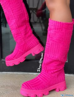 OrcaJump - Womens Knee-High Block Heel Boots with Round Toe, Casual Synthetic Loafers for Fall/Winter, Solid Colors Warm Boots Women, Casual Work Shoes, Women Towel, Botas Western, Womens High Boots, Motorcycle Shoes, Popular Boots, Pink Boots, Western Chic