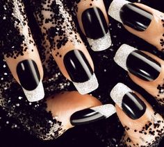 Black and White French Manicure Black Acrylic Nail Designs, Black And White Nails, Black Acrylic Nails, Easy Nails, Manicure Tips, White Nail Art, Black Nail Designs, White Nail Designs, Black Nail