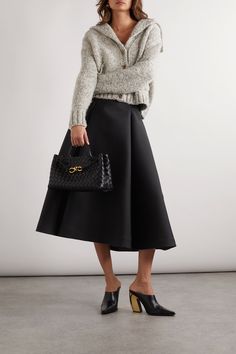 BOTTEGA VENETA Pleated wool midi skirt | NET-A-PORTER Prada Skirt, Wool Midi Skirt, Full Midi Skirt, Monochrome Outfit, Chic Skirts, Smart Outfit, Ageless Style, Classic Style Women, Chunky Knitwear