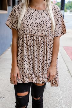 The fiercest blouse ever at The Rooted Shoppe! This is adorable product is called âRevival Taupe Animal Topâ. We love the print ð . . . Revival Taupe Animal Top $39.99 Taupe Animal, Office Clothing, Tops For Spring, Teaching Outfits, Night Tops, Boutique Tops, Fall For You, Scoop Neck Top, Fall Winter Outfits