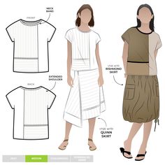 a woman's dress and top sewing pattern, with instructions to make it easier for her