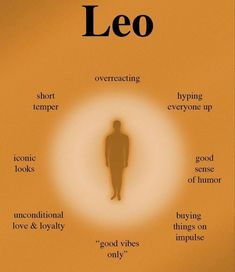 a poster with words about leo and the meaning behind it, including an image of a man's body