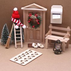 a christmas scene with gingerbread cookies and decorations