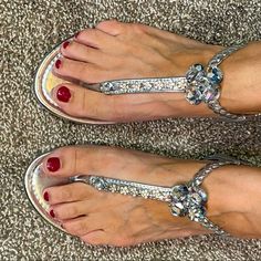 New! Bling! Shimmering Silver Rhinestone Sandals. Flat. Flattering Easy Slip On Sandals With Elastic Ankle Closure. Beautiful Large Rhinestone Embellishments Along Foot. Thong Style Front. Silver Open Toe Sandals With Rhinestones, Silver Bedazzled Flat Sandals, Silver Toe Post Sandals With Rhinestones, Silver Rhinestone Toe Post Sandals, Silver Embellished Flat Sandals, Silver Bedazzled Sandals For Party, Glamorous Toe Post Sandals With Rhinestones, Sparkling Silver Sandals For Summer, Silver Bedazzled Party Sandals