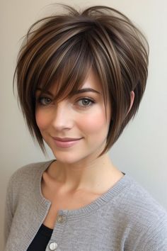 Inverted Bob Haircuts With Bangs, Aline Bob With Bangs, Cute Short Hairstyles For Women, Short Stacked Bob Hairstyles, Cute Short Hairstyles, Wedge Haircut, Short Shag Hairstyles, Short Hairstyles For Thick Hair, Cute Hairstyles For Short Hair