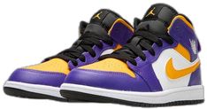 Lakers Shoes, Kids Jordan, Stadium Goods, Kids Jordans, Jordan 1 Mid, Jordan 1, Jordan, Collage, Sneakers