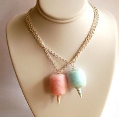 Carnival Cotton Candy Necklace  Pink or Blue by FatallyFeminine, $14.00 Carnival Cotton Candy, Necklace Fairy, Candy Necklace, Miniature Food Jewelry, Fairy Floss, Candy Necklaces, Blue Charm, Candy Jewelry, Bff Necklaces