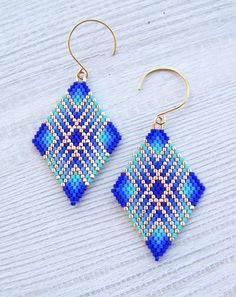 two pairs of blue and white beaded earrings