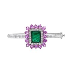 Rare 5 Cts Natural Deep Green Emerald & Pink Sapphire Diamond Bracelet / Gemstone Wedding Jewelry Gifts For Her Anniversary STONE DETAILS : ❋ Stone : Emerald & Pink Sapphire ❋ Stone Size : 10x12 MM & 4 MM Approx. (± 0.20 MM) ❋ Stone Weight : 5.3 Cts. & 4.84 Cts Approx. ❋ Stone Shape : Emerald Cut & Round ❋ Stone Color : As Shown In Picture ❋ Stone Type : Natural ❋ Diamond Weight : 1.94 Cts. Approx. ❋ Diamond Shape : Round Cut ❋ Diamond Color & Quality : FG VS -SI ❋ Diamond Type : Natural METAL D Luxury Multi-stone Diamond Bracelet, Luxury Multi-stone Diamond Bracelet For Formal Occasions, Luxury Multi-stone Tennis Bracelet For Anniversary, Luxury Multi-stone Tennis Bracelet For Formal Occasions, Luxury Multi-stone Cubic Zirconia Diamond Bracelet, Luxury Cubic Zirconia Multi-stone Diamond Bracelet, Luxury Multi-stone Cubic Zirconia Bracelets, Fine Jewelry Diamond Bracelet With Gemstone Accents, Luxury Cubic Zirconia Multi-stone Bracelets