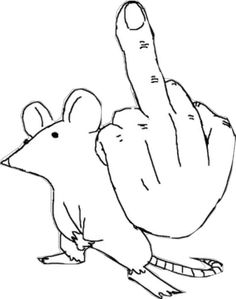 a mouse pointing to the right with its hand in the shape of a peace sign