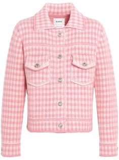 rose pink cotton-cashmere blend gingham check pattern spread collar front button fastening long sleeves buttoned cuffs two chest flap pockets straight hem Scottish Lowlands, Tartan Jacket, Pink Tartan, Baby Changing Bags, Bag Boys, Slippers For Girls, Pink Gingham, Mansur Gavriel, Houndstooth Pattern