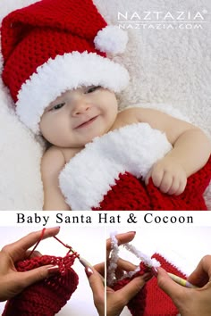 baby santa hat and cocoon crochet pattern by natzazzia newborn