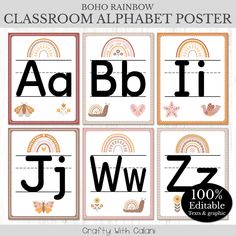 an alphabet poster with letters and numbers