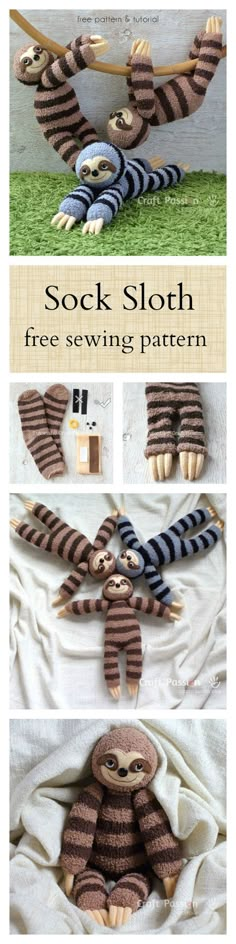 an image of sock sloth free sewing pattern