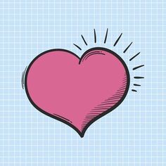 a pink heart with rays coming out of it on a blue and white checkered background