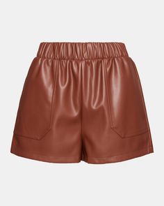 Crafted for comfort and style, the FAUX THE RECORD short features a wide elastic waistband that is both chic and versatile. The faux leather material adds a touch of ruggedness, while the pull-on design allows for easy wear. Faux leather shorts Two functional side pockets Inseam: 2" Length: 14" 100% polyurethane Care instructions: wipe clean with a damp cloth, do not bleach, line dry, use pressing cloth and iron on low if necessary, do not dry clean Shop the set here Amy is 5ft 11in and is weari Chic Brown Faux Leather Shorts, Brown Faux Leather Short Bottoms, Brown Leather Short Bottoms, Brown Faux Leather Shorts For Spring, Brown Faux Leather Shorts, Spring Leather Brown Shorts, Brown Leather Shorts For Spring, Spring Brown Leather Shorts, Casual Leather Shorts For Fall