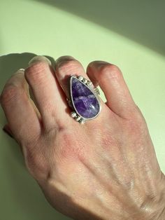 Amethyst on a patterned sterling silver ring band. Size 6.75-7. Silver Ring Band, Sterling Silver Rings Bands, Silver Band Ring, Ring Band, Amethyst Ring, Sterling Silver Ring, Band Rings, Silver Ring, Sterling Silver Rings