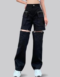 Convertible Cargo Pants Womens Techwear Bottoms With Straight Leg, Cyberpunk Cargo Bottoms For Outdoor, Techwear Bottoms With Cargo Pockets For Alternative Fashion, Utility Bottoms With Cargo Pockets For Alternative Fashion, High-waist Techwear Cargo Pants For Streetwear, High Waist Techwear Cargo Pants For Streetwear, Straight Leg Cargo Pants With Pockets For Alternative Fashion, Straight Leg Cargo Pants For Alternative Fashion, High Waist Techwear Streetwear Bottoms