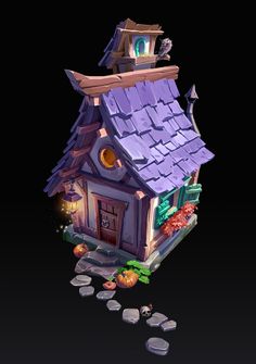 an animated house with pumpkins and other decorations