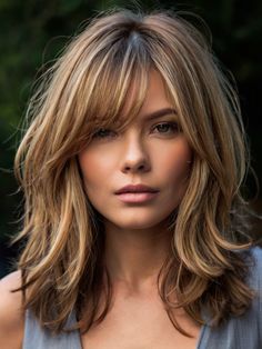 Long Shag For Thinning Hair, Medium Length Haircut With Layers Blonde Highlights, Small Eyes Hairstyles, Medium Length Haircut With Layers Round Faces, Back View Layered Hair, Summer 2024 Haircuts Women, Medium Length Hair With Layers With Bangs, Medium Hair With Long Bangs, Middle Age Hairstyles