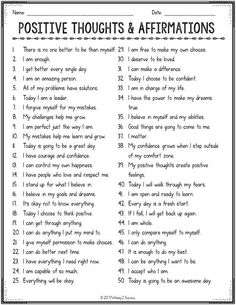 101 free printable list of positive thinking affirmations for kids and young adults Self Esteem Worksheets, Positive Thought, Affirmations For Kids, Louise Hay, Social Emotional Learning, Social Emotional