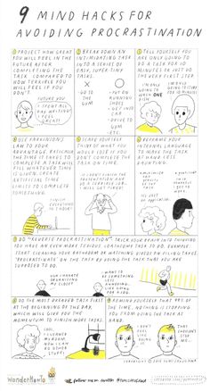 a poster with instructions on how to use mind hacks for avoiding procrastination